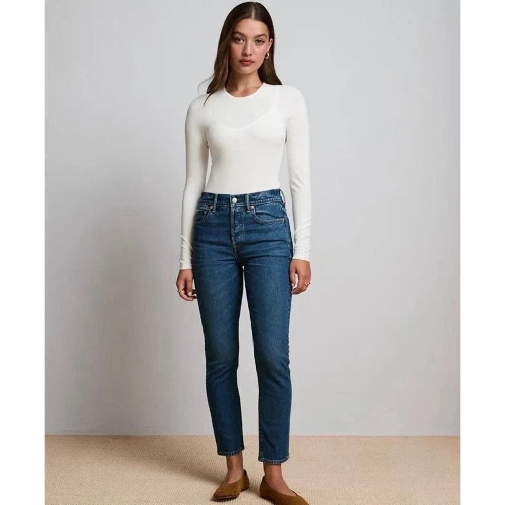 American Eagle AE77 Premium Straight Crop Jeans Sz 4 Button Fly Organic Cotton - Picture 9 of 16